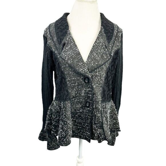 Sioni Black Cardigan Sweater Artsy Mixed Materials Flared Slvs Boho Size L - Picture 1 of 12